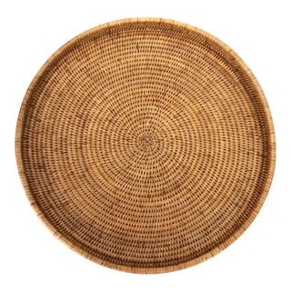Artifacts Rattan Round Ottoman Tray in Honey Brown - 24" For Sale