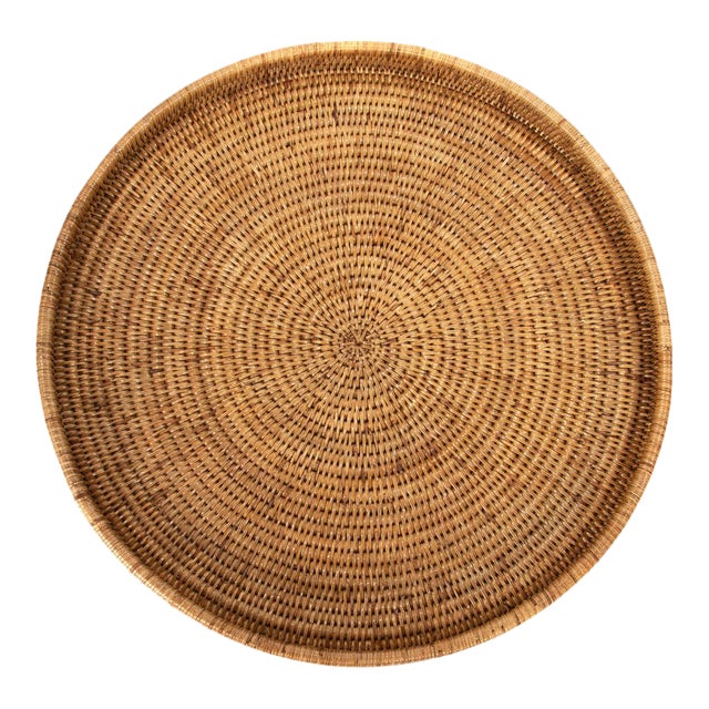 Artifacts Rattan Round Ottoman Tray in Honey Brown - 24" For Sale