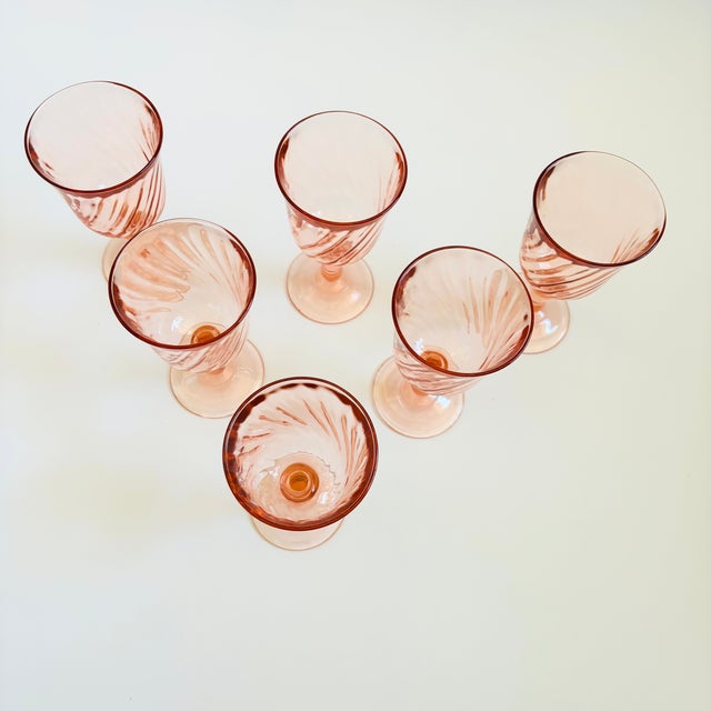 Pink Swirl Wine Goblets - Set of 6 - France For Sale In San Francisco - Image 6 of 8