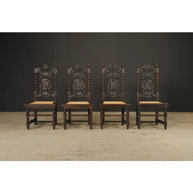 Set of Four 19th Century Renaissance Revival Carved Chairs With Cane Seats For Sale In Los Angeles - Image 6 of 17
