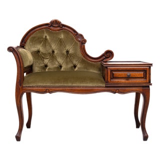 Telephone Bench in Green Velvet, 1960s For Sale