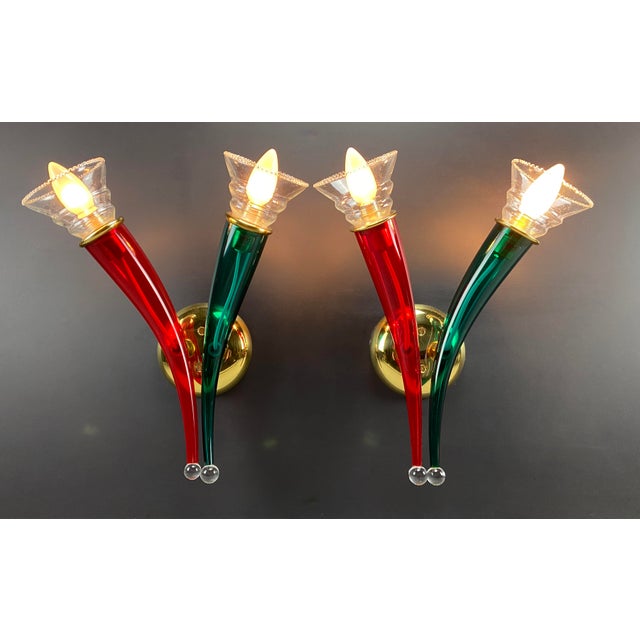 Ducale Hand Blown Red and Green Murano Glass Sconce by VeArt, 1970 For Sale - Image 17 of 17