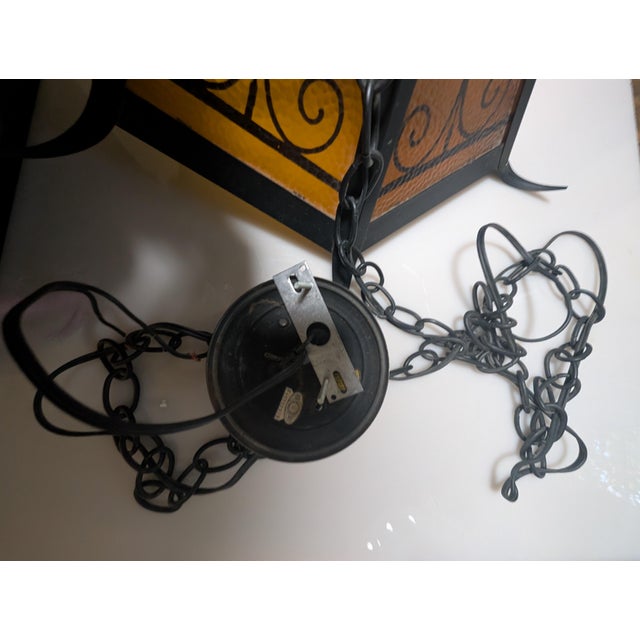 Mid 20th Century Spanish Revival Wrought Iron Swag Pendant Lamp For Sale In Cleveland - Image 6 of 12