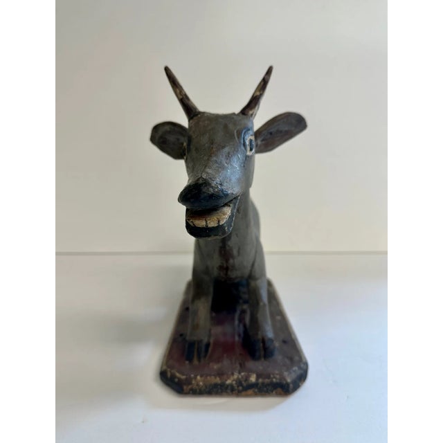 Asian Antique Balinese Carved Wood Deer Sculpture For Sale - Image 3 of 8