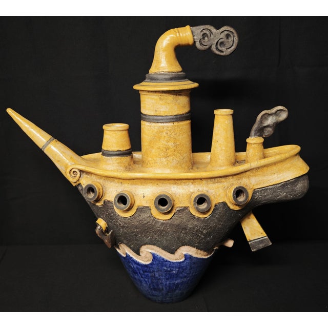 Steamship in Raku Ceramic by Lucio Liguori Raito For Sale - Image 9 of 17