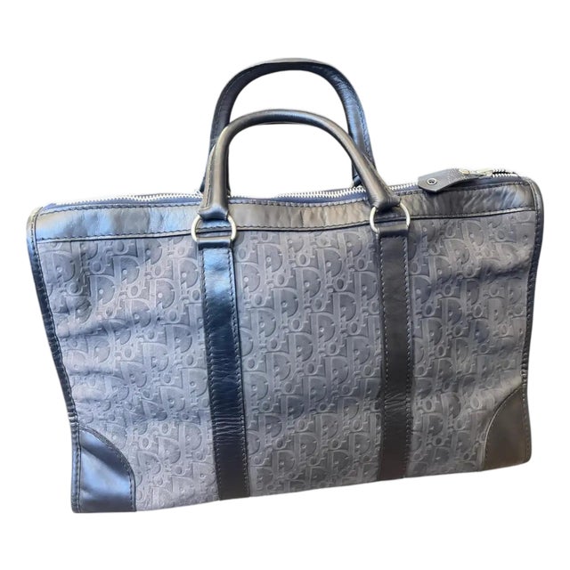 80s Vintage Christian Dior Trotter Gray Nubuck and Black Leather Boston Hand-Bag For Sale