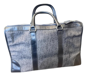 80s Vintage Christian Dior Trotter Gray Nubuck and Black Leather Boston Hand-Bag