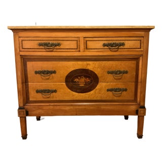 19th C. Italian Louis XVI Style Marquetry Commode, Original Siena Marble For Sale