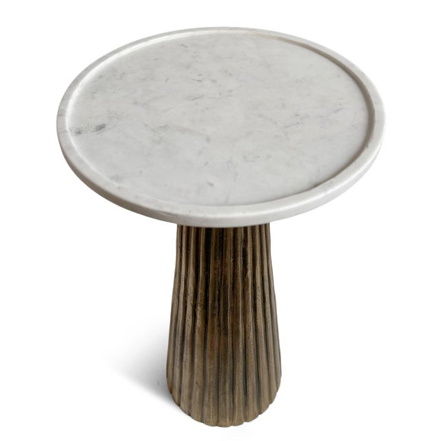 Contemporary Small Marble Fluted Brass Side Table For Sale - Image 3 of 9