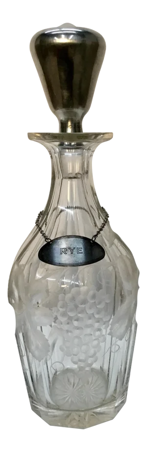 1880s Antique Grape Wine Engraved Decanter With Sterling Silver Stopper