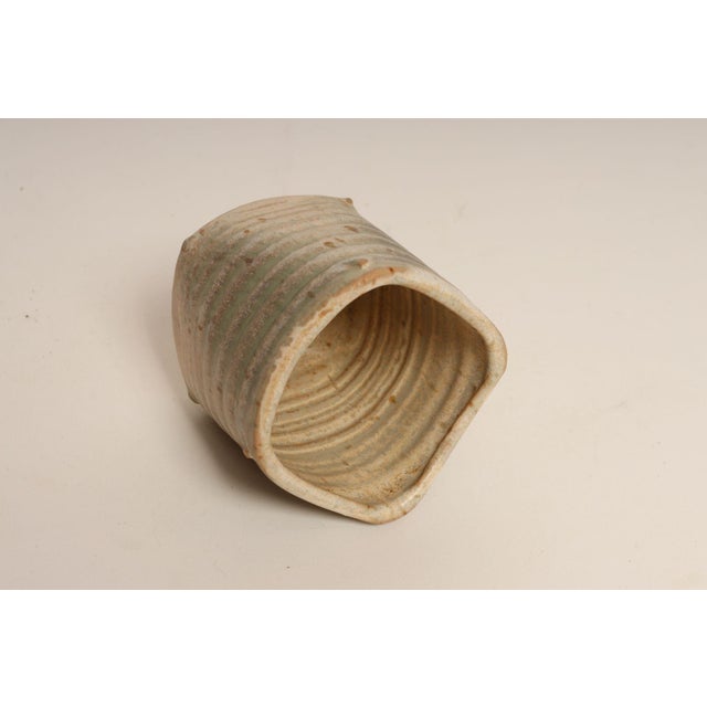Small Vintage Green and Beige Speckled Stoneware Bud Vase by Deanna Nichols For Sale - Image 9 of 17