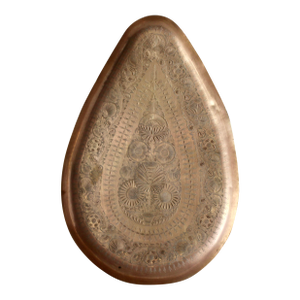 Vintage Persian-Indian Styled Tear Shape Ornately Engraved Brass Serving or Decorative Tray