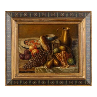 Early 20th Century Academic Antwerp School Still-Life Painting of Fruit and a Table Setting For Sale