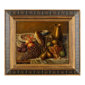 Early 20th Century Academic Antwerp School Still-Life Painting of Fruit and a Table Setting