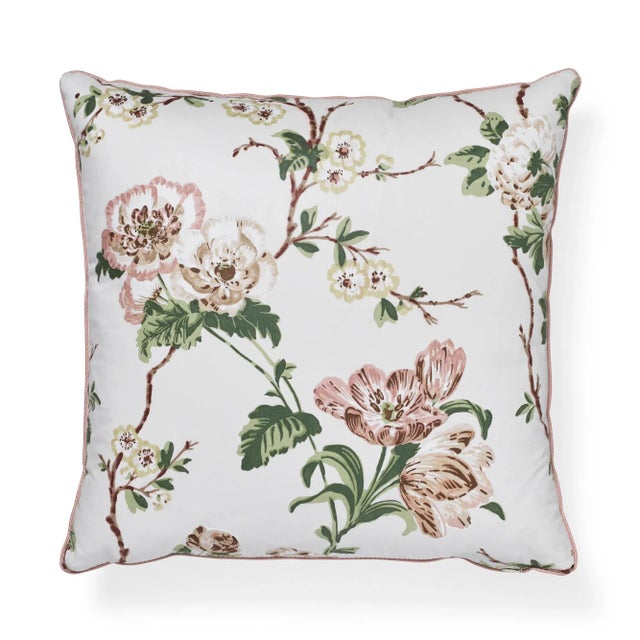 This 18" x 18" pillow features Betty Chintz in Quiet Pink paired with a Gustave Silk Lip Cord Narrow in Blush. A lush...