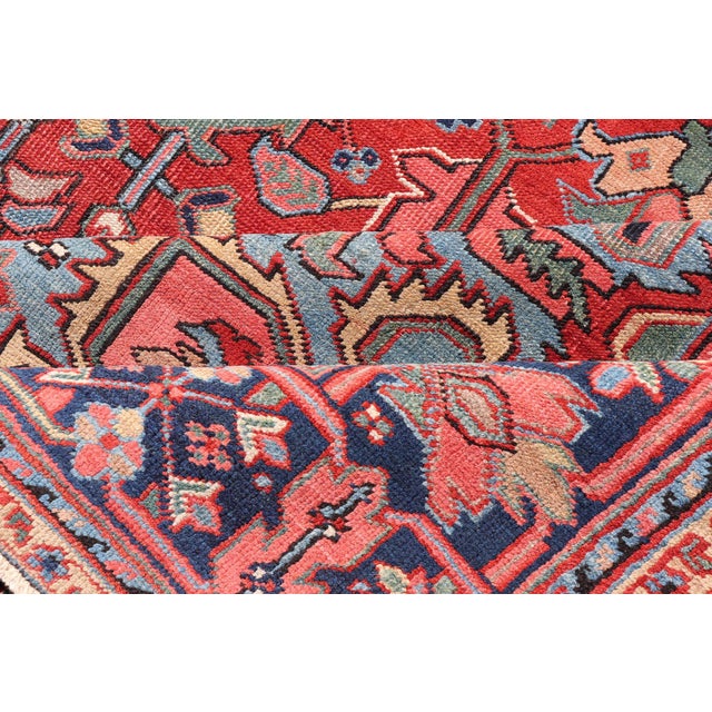 Antique Persian Heriz Serapi Rug With Central Medallion and Geometric Design 9'0 X 12'0 For Sale - Image 11 of 12