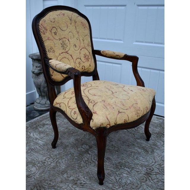Wood Vintage Carved French Style Bergere Type Chair For Sale - Image 7 of 12