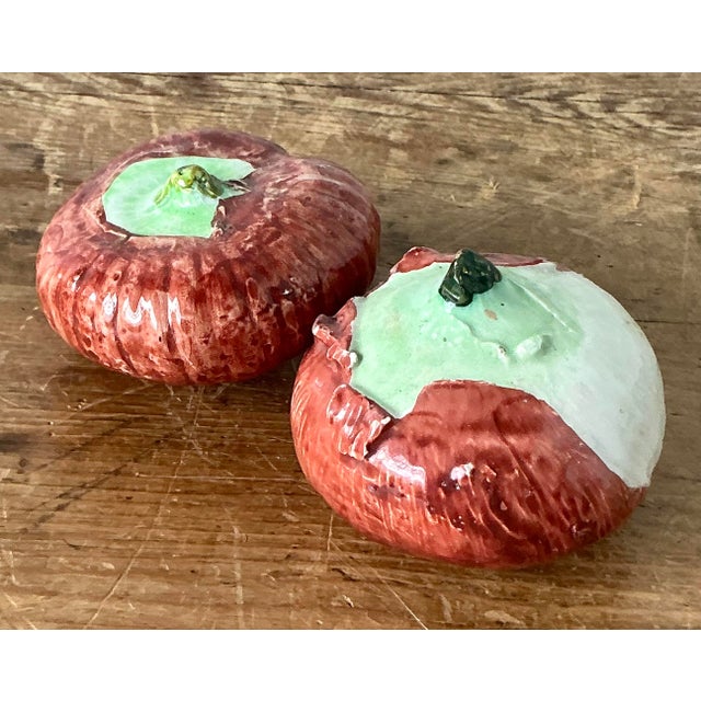 Vintage Italian Glazed Ceramic Persimmons - Set of 2 For Sale - Image 4 of 11