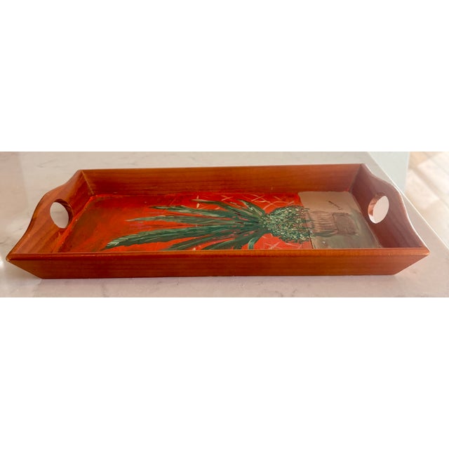 1980s Folk Art Hand Painted Wooden Tray With Inset Handles, Signed by Artist For Sale In Palm Springs - Image 6 of 15