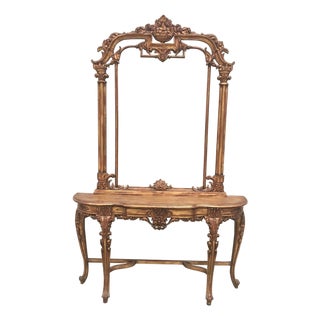 Renaissance Style Carved and Gilded Walnut Pier Mirror and Console Table For Sale