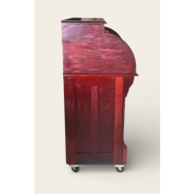 Burgundy Victorian Eastlake Barrel Top Desk C. 1870 For Sale - Image 8 of 18