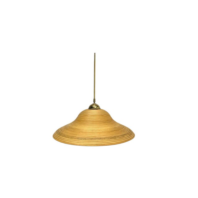Pencil Reed Pendant lamp with Brass Rod, Italy, 1970s In good vintage condition, some age-related traces Up to 250V...