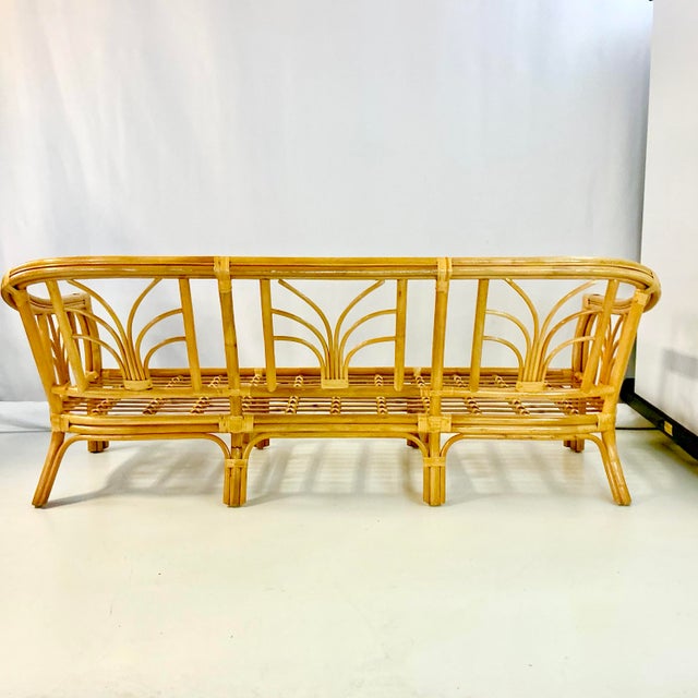 1970s Vintage Coastal Boho Chic Hollywood Regency Ficks Reed Bamboo & Rattan Sofa For Sale - Image 12 of 18