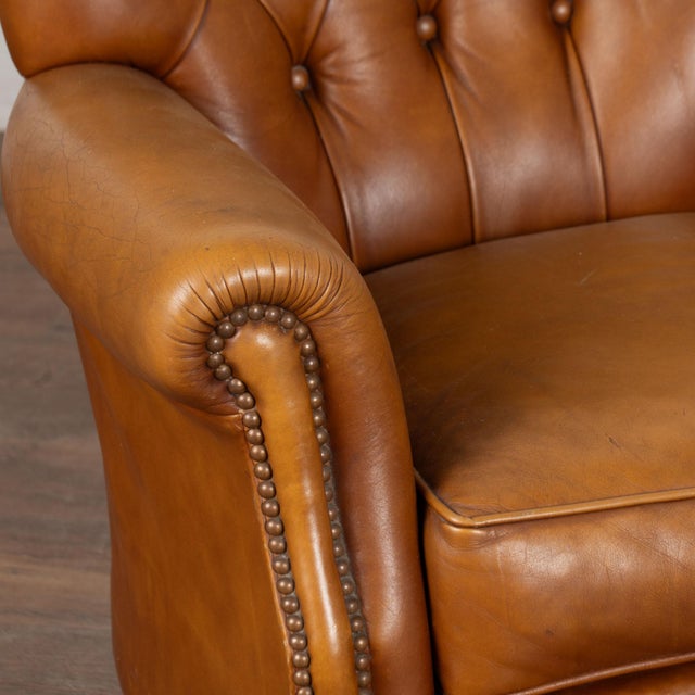Pair, 20th Century Vintage Brown Leather Chesterfield Club Chairs For Sale - Image 9 of 15