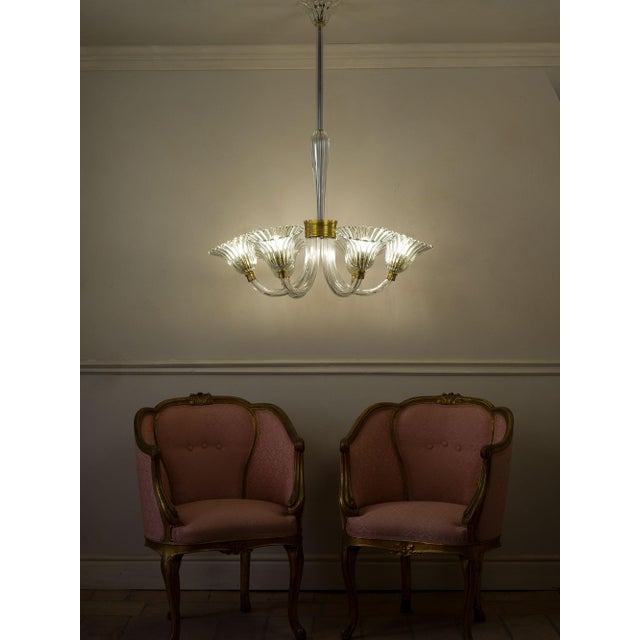 Mid-Century Murano Glass 6-Light Chandelier attributed to Barovier & Toso, 1930s For Sale - Image 7 of 13