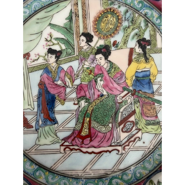 Ceramic Famille Rose Female Court Scene Plate For Sale - Image 7 of 7