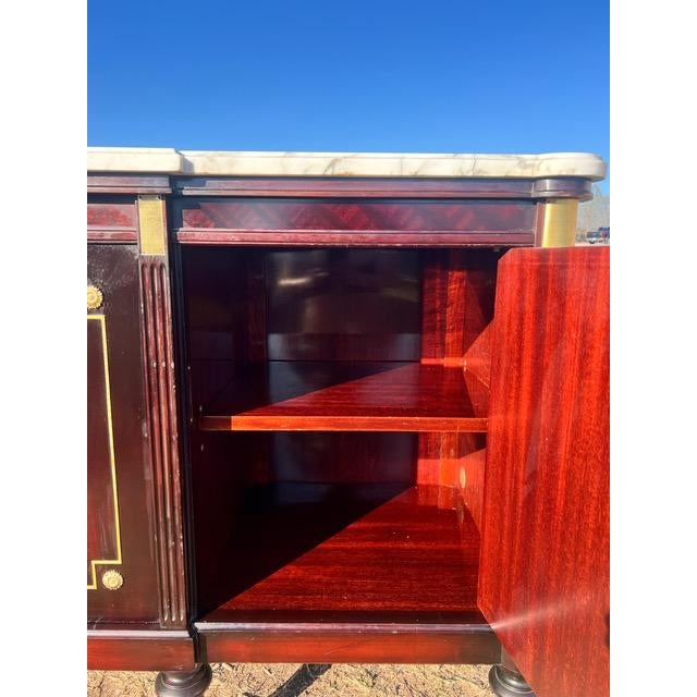 Wood French Louis XVI Flam Mahogany Sideboard Carrera Marble Top 1900s For Sale - Image 7 of 18