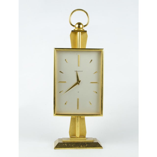 Mid-20th Century Modern golden brass 8-days movement desk clock by Jaeger-LeCoultre, Switzerland By: Jaeger-LeCoultre...