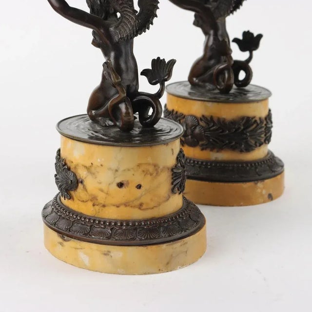 Bronze and Yellow Siena Marble Dishes on Stands, Set of 2 For Sale - Image 10 of 11
