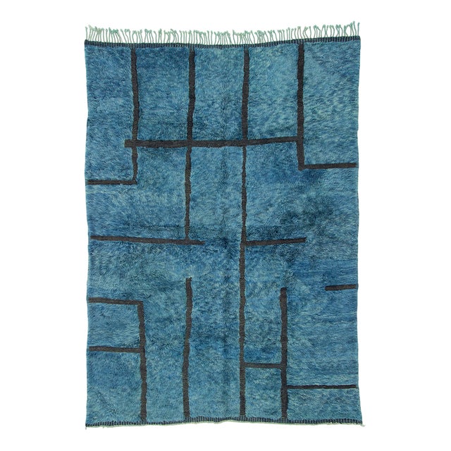 Hand-Knotted Wool Rug in Deep Blue and Black by Holomua For Sale