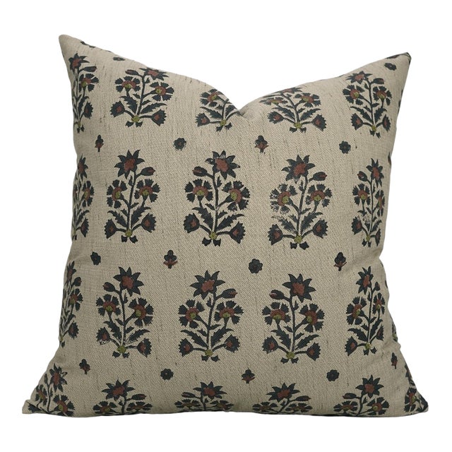 Fabdivine Traditional Sadabahar Block Print Linen Blend Cushion Cover- 14x20 For Sale