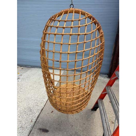 Mid-Century Modern Wicker Rattan Hanging Chair, Italian Franco Albini Style For Sale - Image 9 of 13