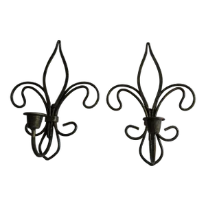 1960s Wrought Iron Fleur-De-Lis Candle Sconces- A Pair