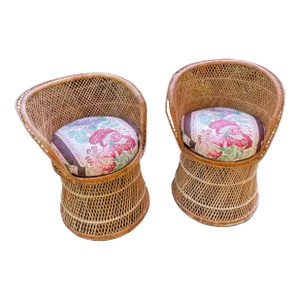 Pair of Barrel Back Rattan Woven Chairs