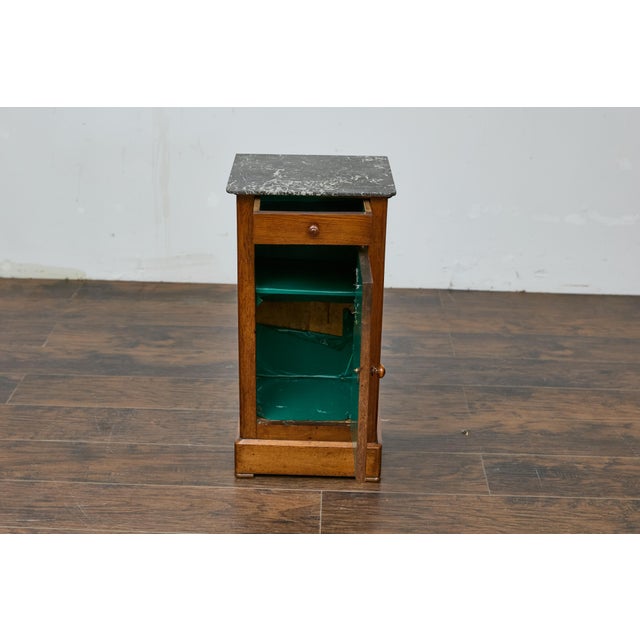 Wood French Circa 1900 Walnut Small Cabinet with Marble Top and Single Door Storage For Sale - Image 7 of 12