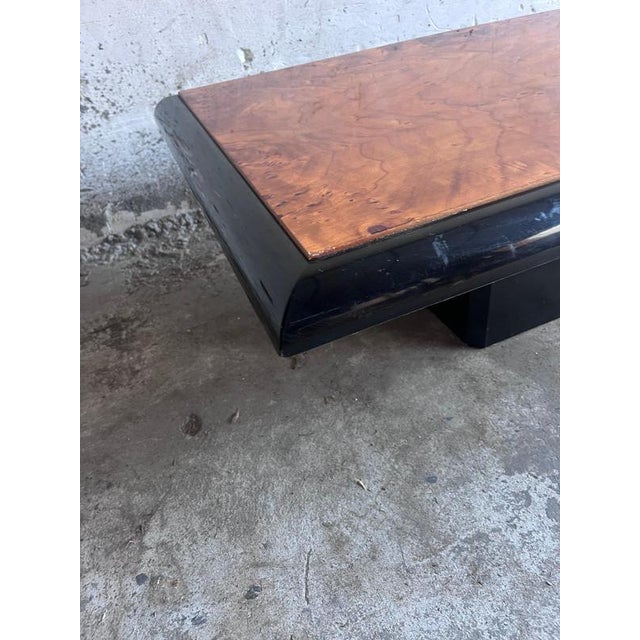 Wood Vintage Burl Wood Coffee Table on Black Lacquered Base For Sale - Image 7 of 12