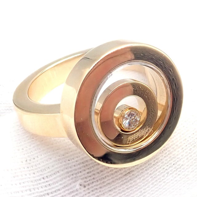 Gold Chopard Yellow Gold Diamond Double Circle Happy Spirit Ring, Size 6.75 For Sale - Image 8 of 12