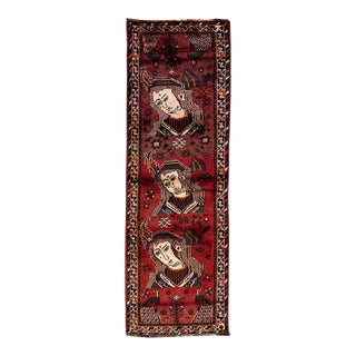 Vintage Handmade Shiraz Red Geometric Wool Runner Rug 2'11" X 9'6" For Sale