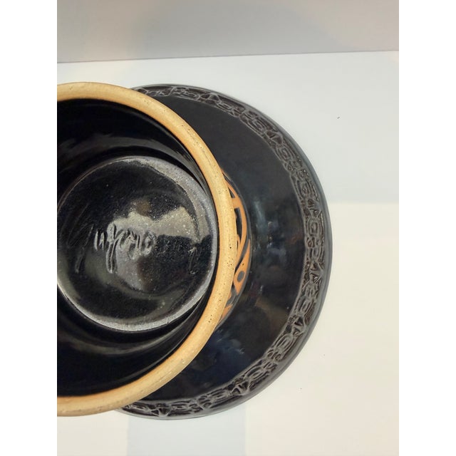 Vintage Studio Pottery Pedestal Bowl With Tribal Geometric Motif For Sale In Miami - Image 6 of 7