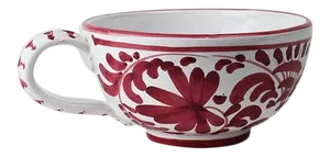 Large Red and White Hand Painted Ceramic Italian Soup Cup - Italy