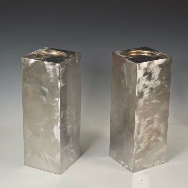 2020s Two Heavy Gauge Stainless Steel Candleholders For Sale - Image 5 of 6