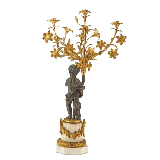 19th Century Louis XVI Patinated /Gilt Bronze and Marble Figural Candelabra - A Pair For Sale In New York - Image 6 of 12