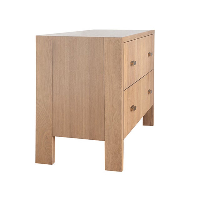 Contemporary Matthew Izzo Home Andre Natural Oak Two Drawer Side Table With Fluted Detail and Brass Hardware For Sale - Image 3 of 9