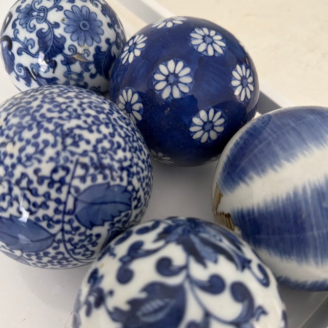 Chinoiserie Blue White Chinoiserie Spheres, S/5 For Sale - Image 3 of 3