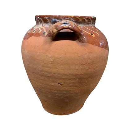 This vintage glazed Kinik olive oil jar from Turkey was traditionally used to store olive oil. Made from terra cotta and...