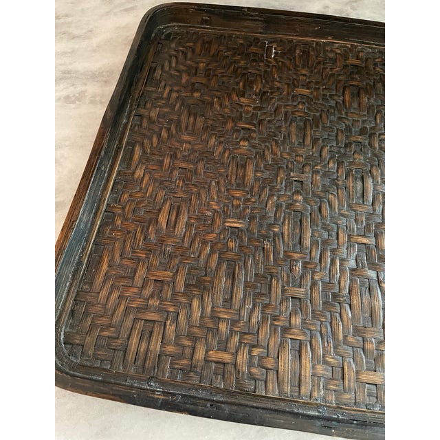Mid 20th Century Pair of Midcentury Chinese Woven Bamboo Trays For Sale - Image 5 of 7